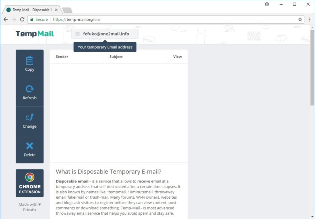 Create a temporary email on Temp Mail