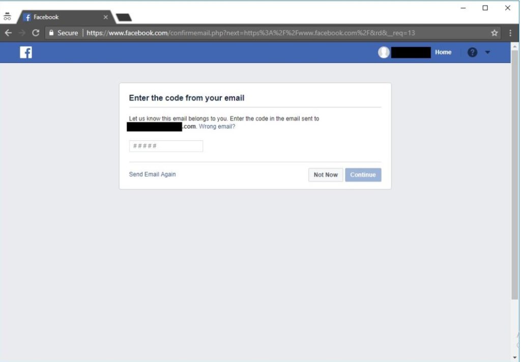 Confirm your Facebook account after creating it