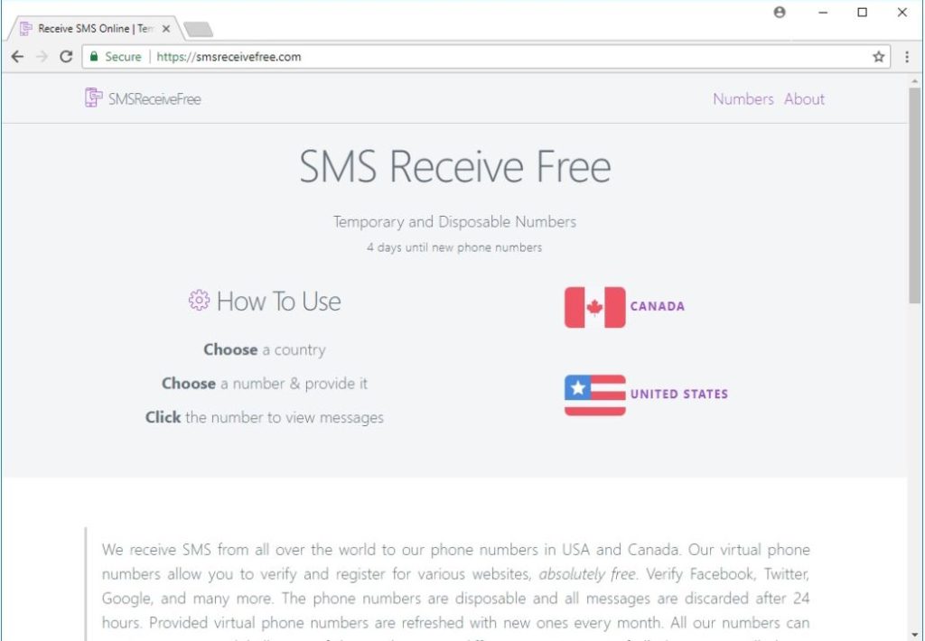 SMSReceiveFree website that gives a US number