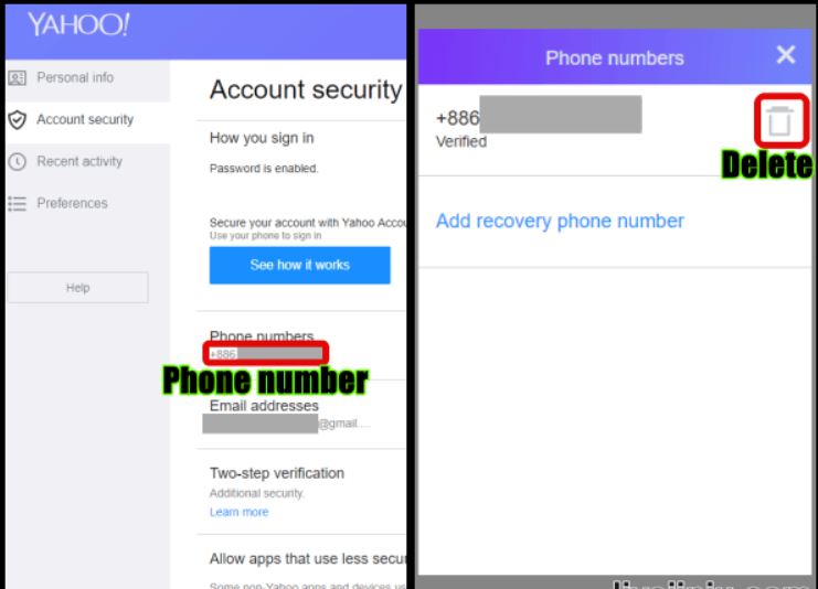 Delete the phone number from the Yahoo account in order to create an account without the phone number